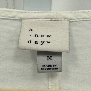 A New Day White V-Neck Puff Sleeve Blouse Medium Cotton Rayon Top Boho Casual thumbnail 6