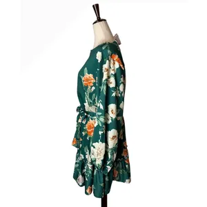 Baltic Born Tally Mini Dress Women XL Green NWT Floral Long Sleeve Ruffle Boho thumbnail 5