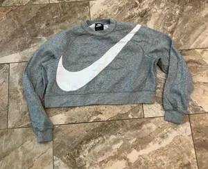 Nike grey swoosh sweatshirt crop thumbnail 1