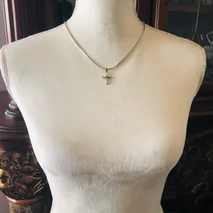 Vintage tapered baguette cubic zirconia 925 cross pendant on chain thumbnail 5
