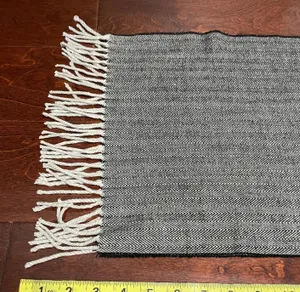 Black and White Herringbone Scarf With Fringe 100% Acrylic thumbnail 7