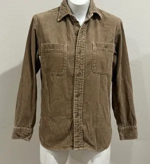 Uniqlo tan corduroy button up shirt thumbnail 1