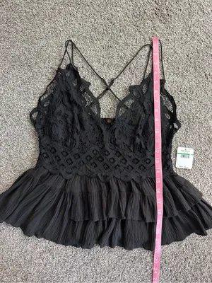 Free People Intimately Black Lace Adella Ruffle Cami Top Size L NWT thumbnail 7