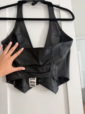 Urban Outfitters Black Faux Leather Halter Vest Top thumbnail 3