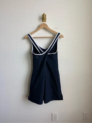 Beyond Yoga Spacedye Starting Line Dress Navy White Built-In Bodysuit Large thumbnail 8
