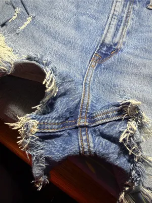 Abercrombie & Fitch Blue Distressed Denim Cutoff Shorts thumbnail 6