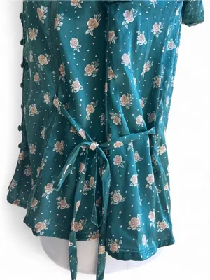 Free People Green Floral Lace Trim Button Front Blouse Size M thumbnail 4