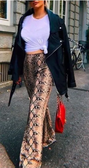 Zara sz S Reptile Printed Flare Wide Leg Pants thumbnail 1