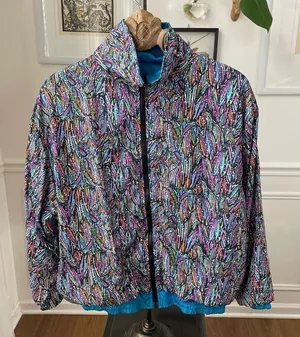 Vintage HTC Bold Colorful Print Windbreaker Spring Jacket M thumbnail 1