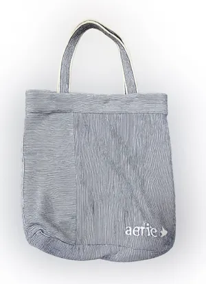 Aerie Striped Canvas Tote Bag Blue White Pocket Casual Beach Shopping Bag thumbnail 1