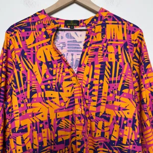Diyana Women African Print Dress‎ Orange Pink Abstract Tiered Bohemian Artsy thumbnail 8