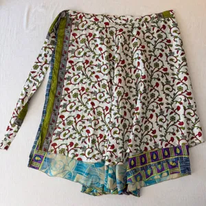 Reversible boho Silk Wrap Skirt Womens OS Turquoise Gold Floral Maxi thumbnail 5