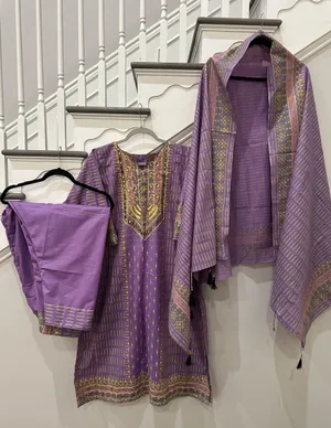 Dull Purple Printed 3pc Salwar Kameez Dupatta Suit Emb Ladies thumbnail 1