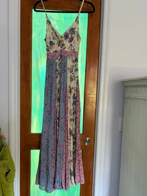 Angie pink and purple floral patchwork dress thumbnail 3