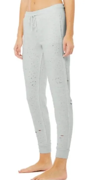 Alo Yoga Ripped Warrior Jogger Women M Grey Excellent Distressed Sweatpants thumbnail 1