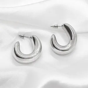 Curved Chunky Silver Hoop Earrings thumbnail 4