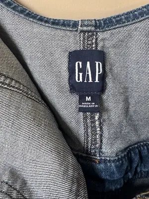 GAP long & Lean side zip dark denim bib overalls flare leg size Medium thumbnail 8