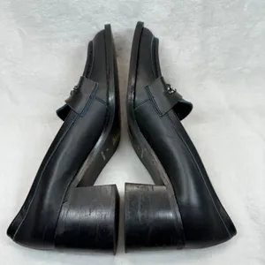 Free People Hayden Black Leather‎ Heeled Loafers Chain Accent Size 41 US 10 thumbnail 12
