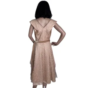 Vintage 1950s 1960s Handmade Champagne Lace Tulle Party Dress XS thumbnail 12