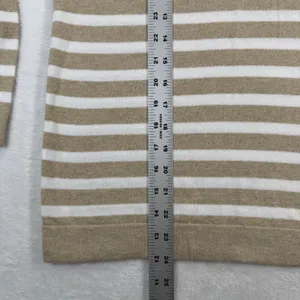 J.Crew Teddie‎ Sweater Womens Medium Tan White Striped Cotton Crewneck CG827 thumbnail 5