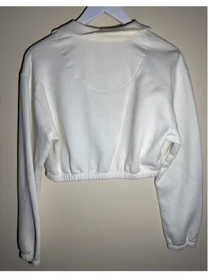 Adidas Quarter-Zip Cropped Sweatshirt White Red Size M thumbnail 3