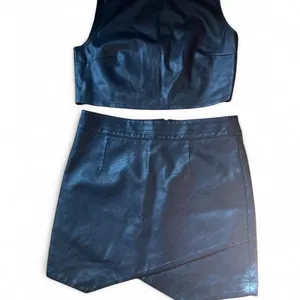 Black Leather Matching Set Crop Top Mini Skirt Faux Leather Sz S thumbnail 3