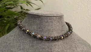 Y2K RARE Silver tone iridescent beaded glass resin gemstone choker necklace #fairy #grunge #subversive #whimsygoth #gothic festival jewel thumbnail 4