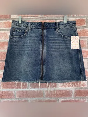 We the Free People NEW Denim Jean Mini Skirt Zip Up Women’s 30 Frayed Western thumbnail 2