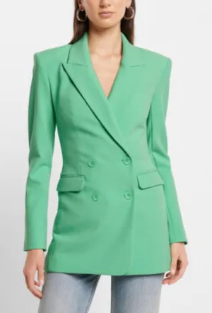 Express Double Breasted Blazer Women 10 Bright Green Longline Career Chic thumbnail 1