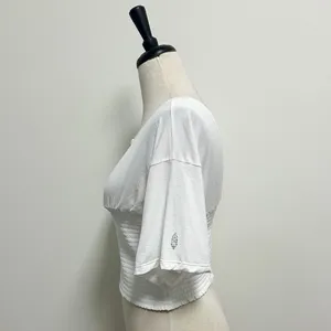 Free People Movement White Smocking Hot Wide Neck Open Back Short Sleeve Top New thumbnail 3
