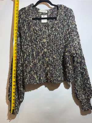 NWT Free People Flea Market Neon Sand Colorblock Cropped Chunky Cardi Size S thumbnail 5