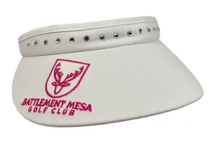 Town Talk Battlement Mesa Golf Club Visor White Rhinestone Pink Logo USA Made thumbnail 1
