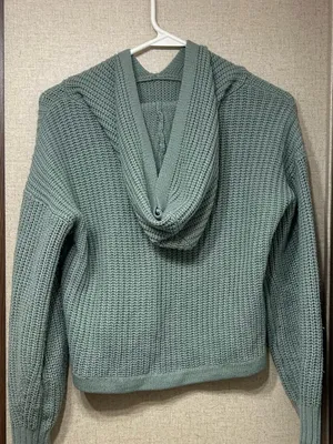 Full Circle Trends Light Sage Green Waffle-Knit Crewneck Sweater thumbnail 2