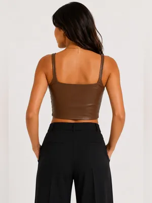 Express Brown Faux Leather Body Contour Crop Tank Medium thumbnail 2