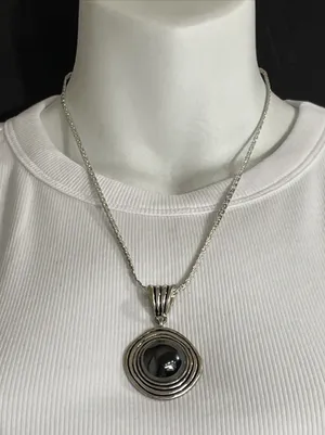 PREMIER DESIGNS Antique Silver Tone w Faux Hematite Pendant Necklace 19” thumbnail 1