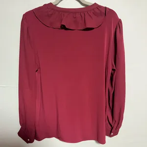 Ann Taylor Maroon Ruffled Bib Collar Blouse thumbnail 5