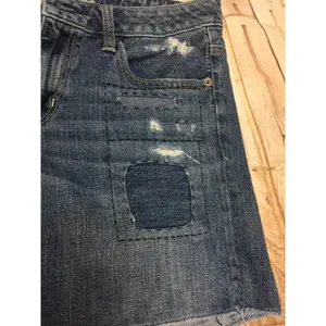 AMERICAN‎ EAGLE 6 Jean Shorts Cut Off Patches Denim Med Wash Distressed thumbnail 2