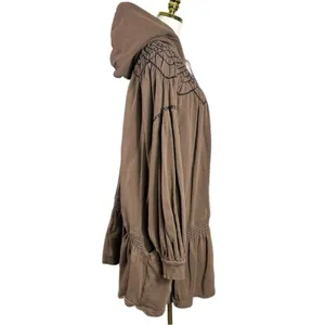 Free People Bohemian Marty Smocked Mini Dress Brown Bear Sweatshirt Tunic Medium thumbnail 12
