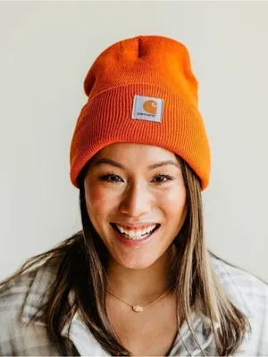 Carhartt Knit Cuffed Beanie Orange Carhartt Beanie Patch NWT thumbnail 1
