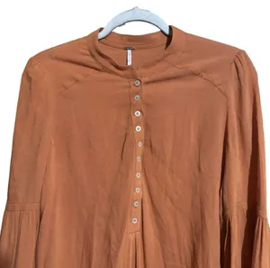 Free People Tunic Top Womens Small Orange Boho Bell Sleeve Sheer Blouse thumbnail 2