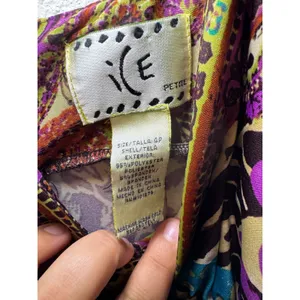 ICE Petite Y2K Maxi Dress Purple Green Paisley Floral Empire Waist Size 4P thumbnail 3