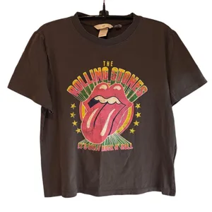 NWOT H&M Black band retro Tee with Pink & Yellow Rolling Stones Graphic medium thumbnail 1