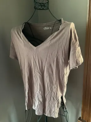 Abercrombie & Fitch Light Brown V-Neck Short Sleeve Boyfriend Tee Sz. L thumbnail 1