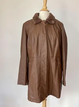 Baccini Brown Faux Leather + Fur Trim Coat thumbnail 1