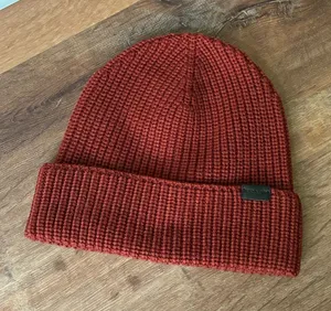 Coach Ribbed Wool Knit Beanie Hat, NWT, Rust thumbnail 1