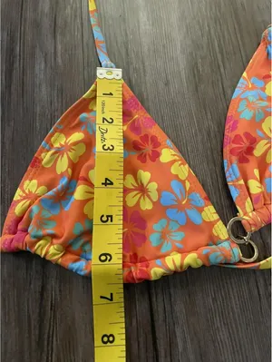 Floral Lace-Up Triangle Halter Bikini Orange Swim Set thumbnail 2