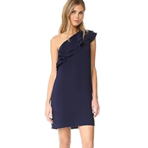 SHOSHANNA | Navy Blue One-Shoulder Ruffle Cocktail Dress Sz 4 thumbnail 2