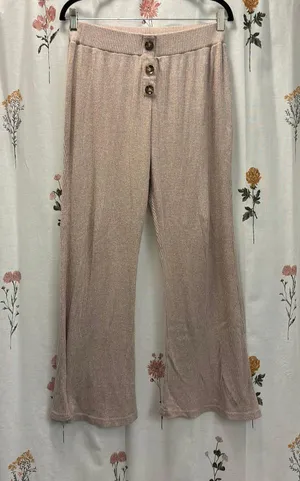 Highwaisted Ribbed Wide Leg Lounge Pants Tan Size XL thumbnail 1