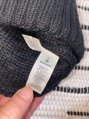lululemon Merino Wool Black Knit Beanie with Faux Fur Pom thumbnail 4