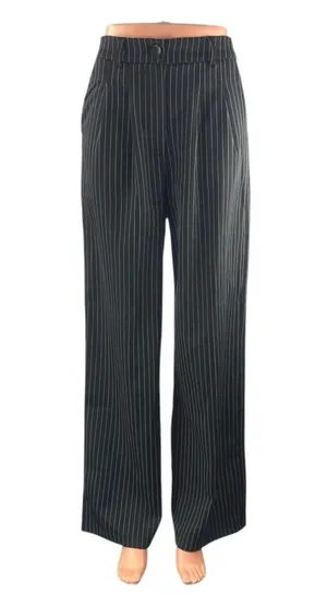 Princess Polly Women's Black Stripe High Rise Palazzo Wide Leg Trousers Pants 4 thumbnail 1